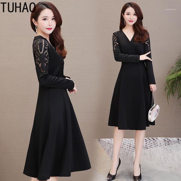 

casual dresses christmas party dress women elagant office lady long sleeve plus size 4xl 3xl black high waist clothing lz38, Black;gray
