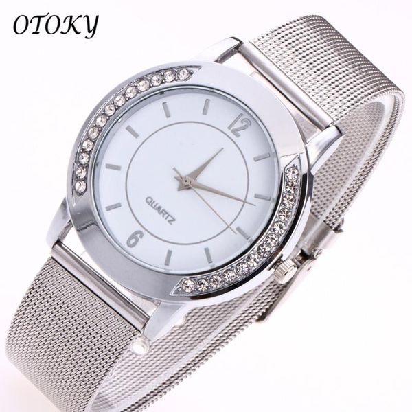 

wristwatches otoky 2021 luxury women watches crystal stainless steel analog quartz wrist watch female belt buckle clock reloj frauenuhr, Slivery;brown
