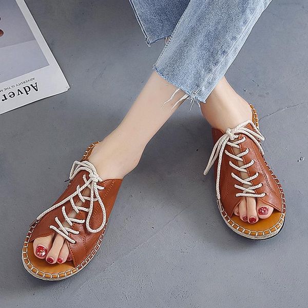 

slippers flat 2021 european and american large size women's rope woven sandals with a word flat-heeled roman, Black