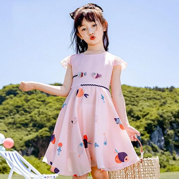 

girls summer dress 2021 casual chiffon floral children clothing princess western style dresses for 6 and 7 years girl's, Red;yellow