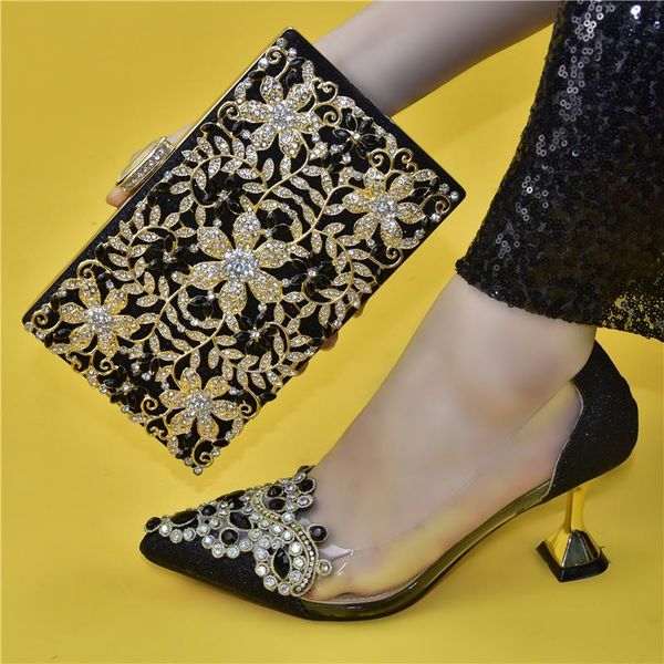 

dress shoes latest african and bags matching set decorated with appliques pumps women sales in bag, Black
