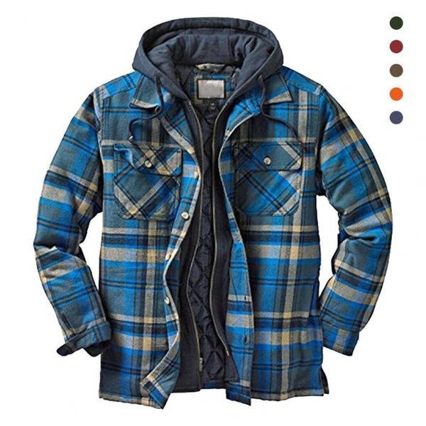 

men's jackets soft stylish plaid print winter jacket autumn loose cardigan flap pockets for daily wear, Black;brown