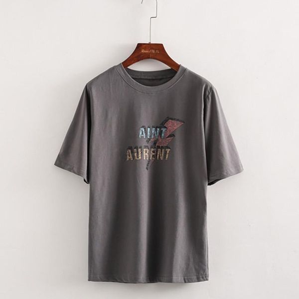 

spring women fashion luxury letter pattern t-shirt female casual brand ladies embroidery cotton tees women's, White