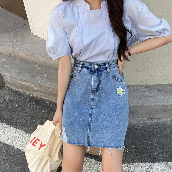 

skirts daisy denim skirt high waist women's summer 2021 a-line anti light hole bag hip, Black