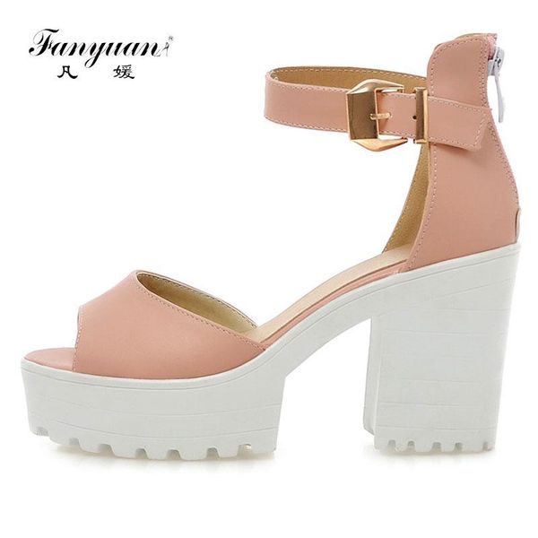 

fanyuan 2021 candy ankle wrap peep toe ladies sandal platform super high heels women party/date chunky size 34-43 dress shoes, Black