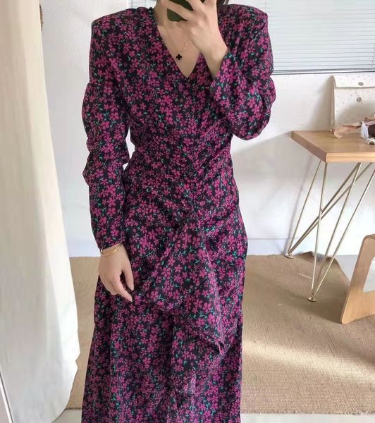 

spring and summer women's chiffon dress korean clothing elegant v-neck ruffle irregular floral dresses femme robe 210514, Black;gray