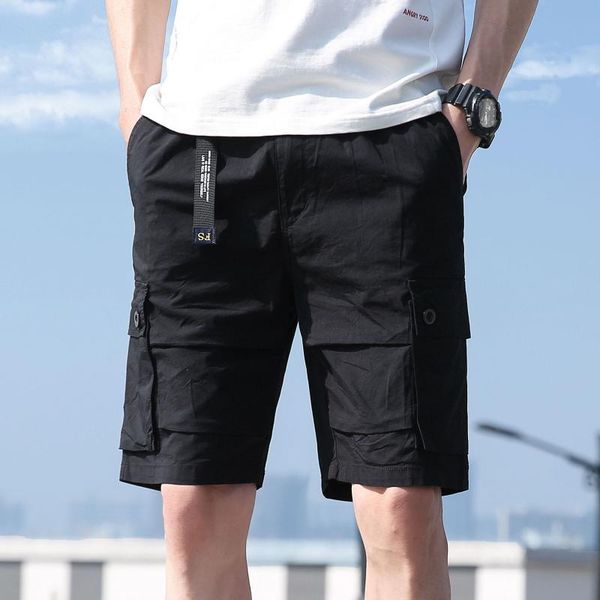 

men's shorts summer fashion pure color elastic cargo comfortable casual pocket loose cotton military bermuda plus size#g3, White;black
