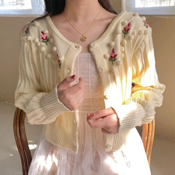 

women's knits & tees japanese style mori girl white flower cardigan