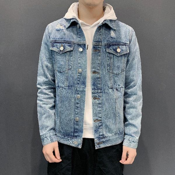

men's jackets spring autumn slim denim jacket men streetwear cycling skinny vintage frayed male brand clothing jeans coat plus size 5xl, Black;brown