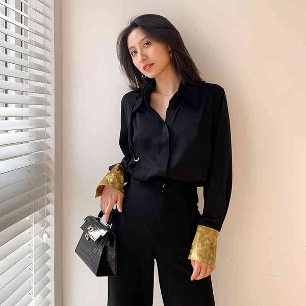 

shirt women's blouse spring elegant vintage amended black contrast french fashion, White