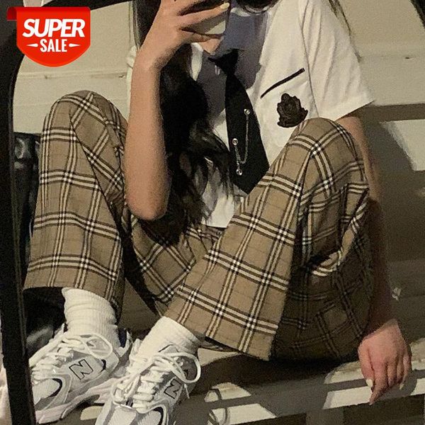 

korean plaid pants women's loose waist year trousers are thin drape straight casual wide-leg #p88f, Black;white