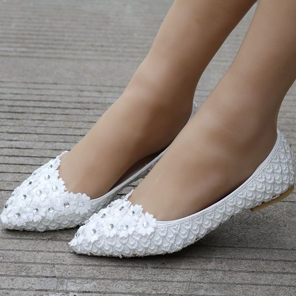 

sandals white lace flower woman flat heel slip on spring autumn plus size 43 woman's wedding flats shoes, Black