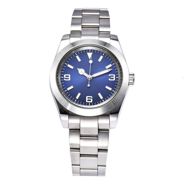 

clock 40 mm men automatic clockwork glass 316l rvs saffierglas bracelet blue dial glowing hand z225-2, Slivery;brown