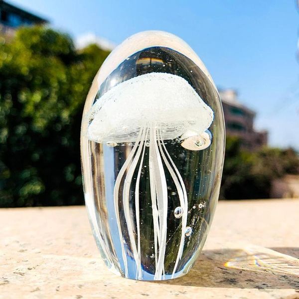 

novelty items 3d jellyfish figurines miniatures paperweight glass crystal fengshui ornament craft aquarium home decoration accessories gifts