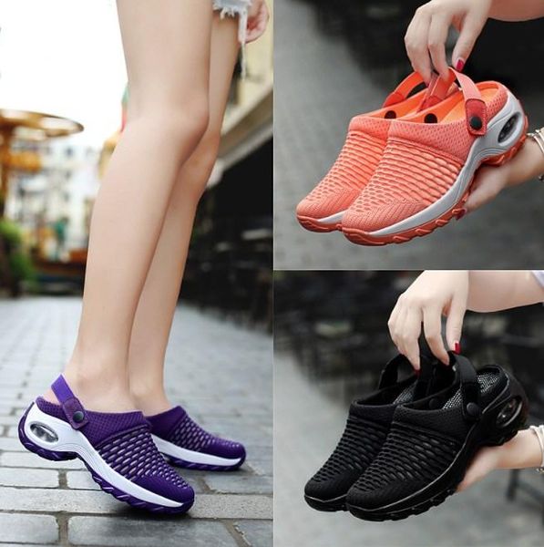 

sandals womens mesh shoes summer heighten air cushion soft walking sports slippers comfortable breathable flats, Black