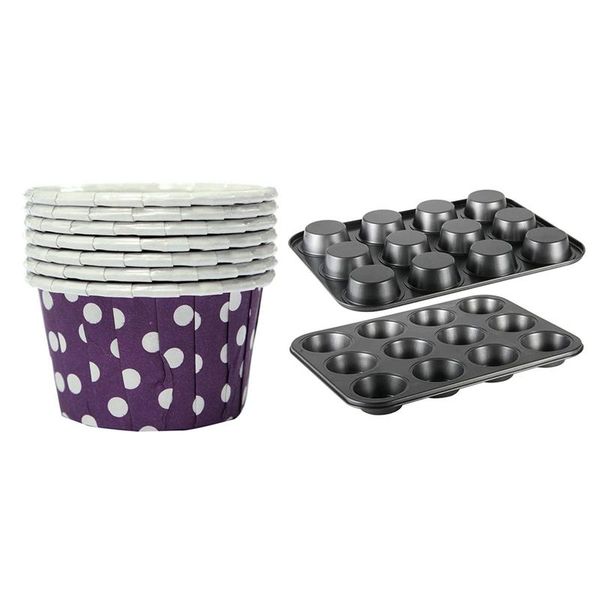 

cupcake wrapper paper cake case baking cups liner muffin purple with pan, 2 pack & pastry tools