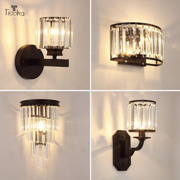 

tiooka classical crystal bedroom light 12 types gold/black wall sconces lamp with e14 socket for corridor study el lighting
