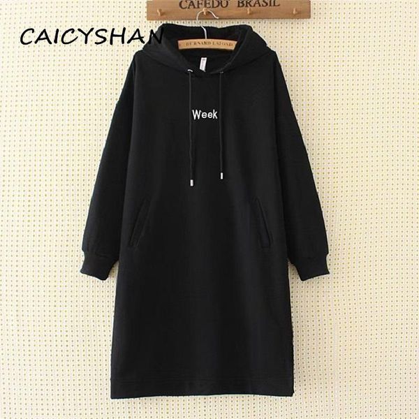 

women's hoodies & sweatshirts plus size velvet women casual loose spring autumn letter hooded for females larger mid fleece one-piece, Black