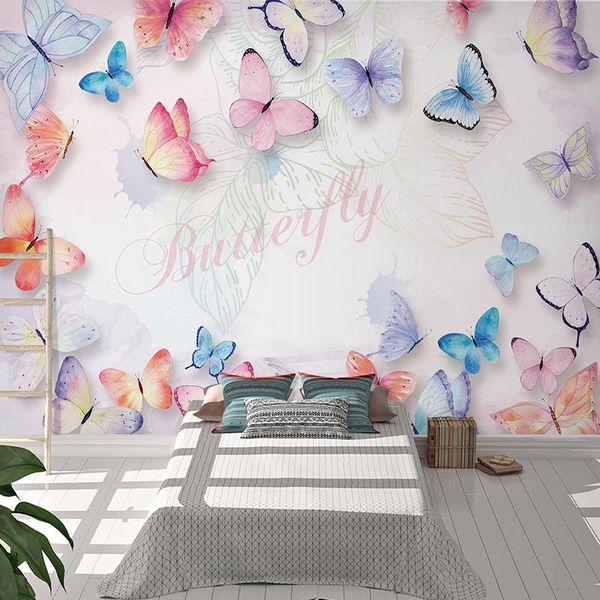 

wallpapers nordic ins style pink butterfly mural wallpaper living room bedroom pastoral background wall decor 3d waterproof painting