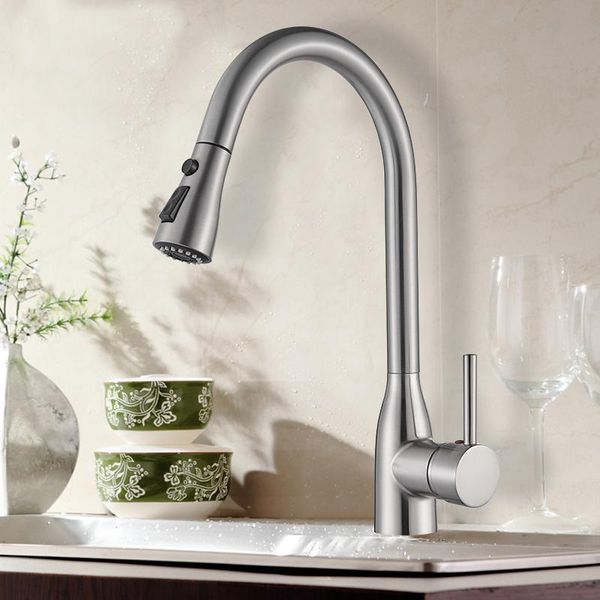 

kitchen faucets uythner brushed nickle faucet pull out 2-function switch swivel spout sink mixer tap single handle deck mount cold