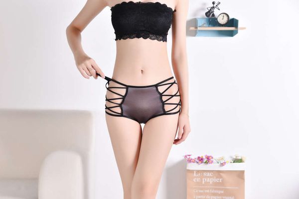 

women's underwear fun transparent cross triangular, Black;white