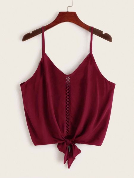 

lace insert knotted cami a45j#, White