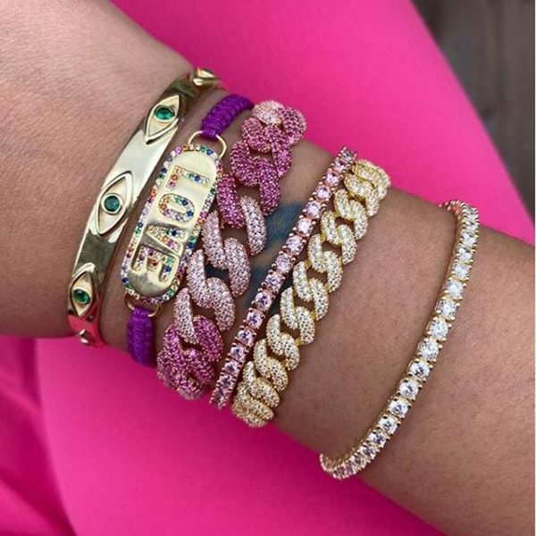 

link, chain 2021 bling iced out miami bracelet hip hop jewelry gold cz thick heavy cuban link material, Black