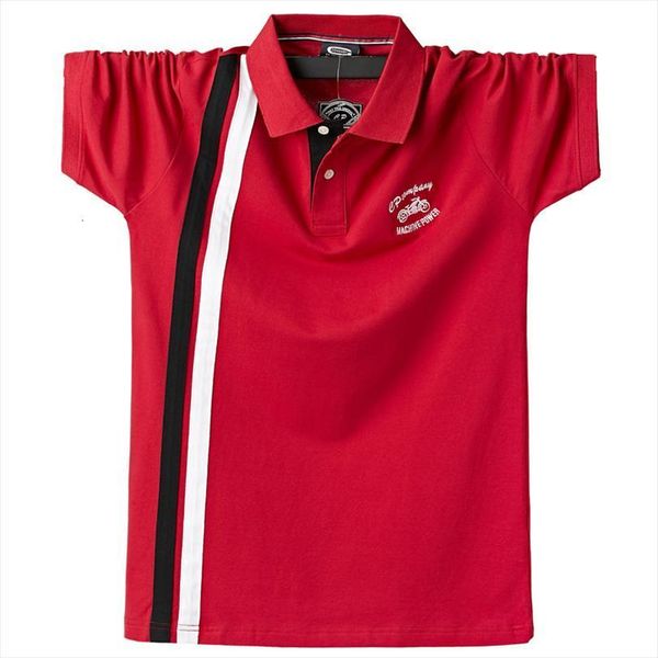 

plus size 5xl 6xl shirt men polos 95% cotton classic striped 3d embroidery business summer brand camisa, White;black