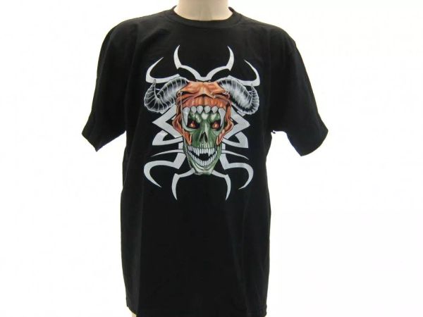 

skull t shirt short sleeve man skull green orange, White;black