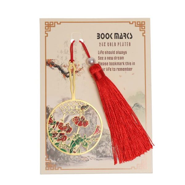 

bookmark 1pc chinese style book clip brass color tassel pagination mark metal markers stationery bookmarks