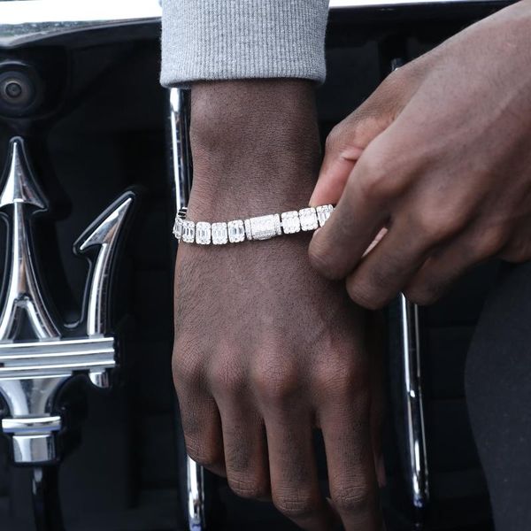

link, chain hip hop 9mm iced out box clasp buckle cuban link cubic bracelet men mariner white gold plated jewelry, Black