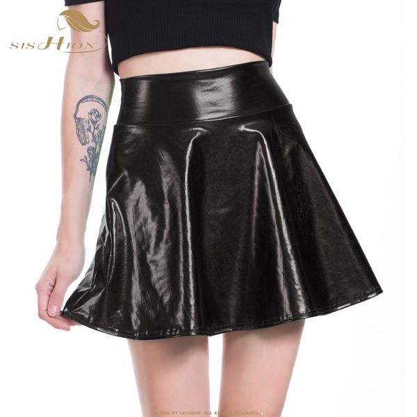 

skirts sishion imitated leather summer womens vd1348 elastic waist green black short mini skirt miniskirt