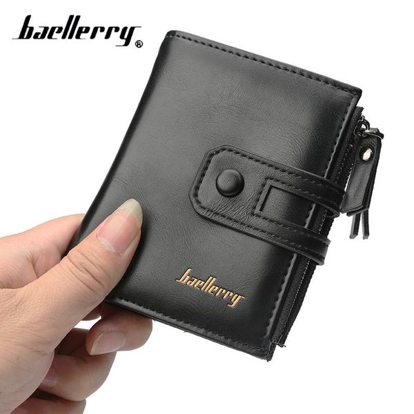 

wallets baellerry double zipper short walet for men wallet 2021 vintage male purse coin pocket card holder money bag partmone portemonee, Red;black