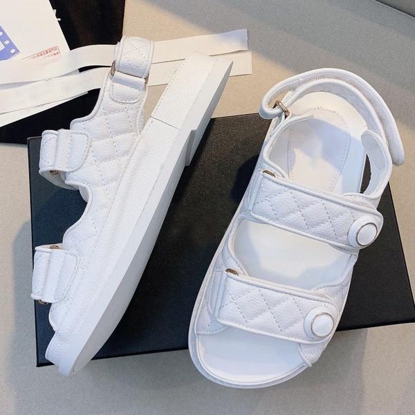 

sandals women luxury 2021 summer designer platform shoes casual flat heel leather airpot white thick sole female brand, Black