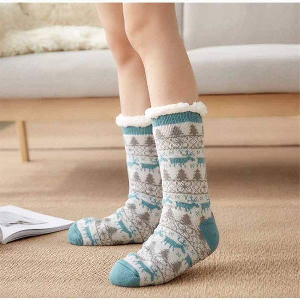 Calzino natalizio Autunno Inverno Mid-Calf Room Home Sleep Pantofole Foot Sock Fleece Calzini da pavimento caldi e spessi Calzini felici 211204