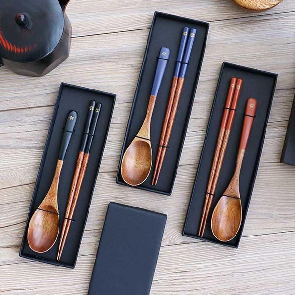 

dinnerware sets japanese spoon chopsticks set with gift box wood portable wooden tableware