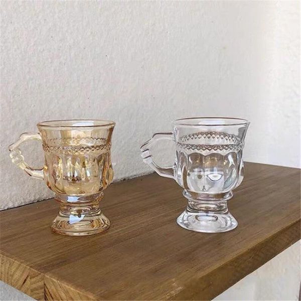 

ins french retro small glass cup amber transparent goblet homestay po props coffee verre wine glasses