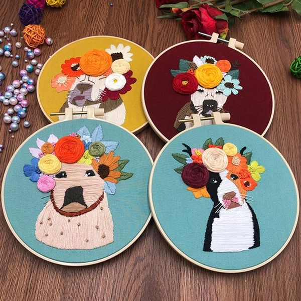 

other arts and crafts european style diy 3d cat embroidery ribbon set beginners with shed sewing kit cross-stitch handmade home decoration