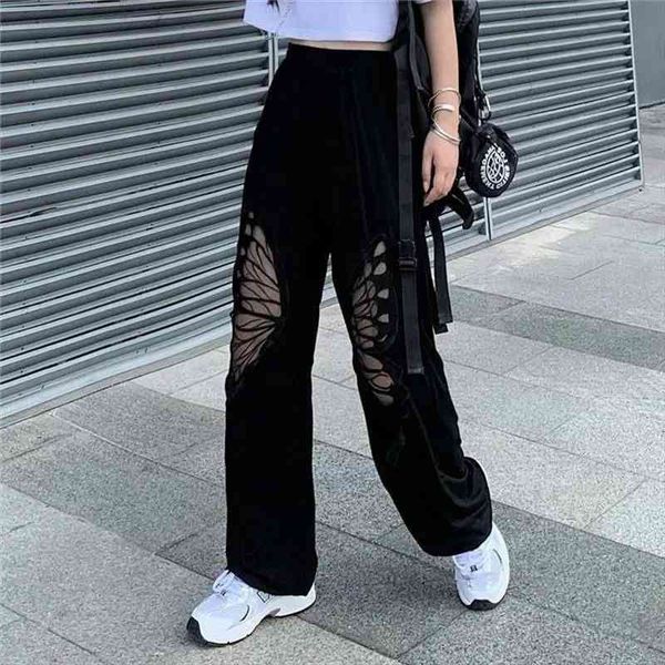 

casual high waist loose wide leg pants for women spring summer loose female butterfly gauze oversize pants ladies trousers, Black;white