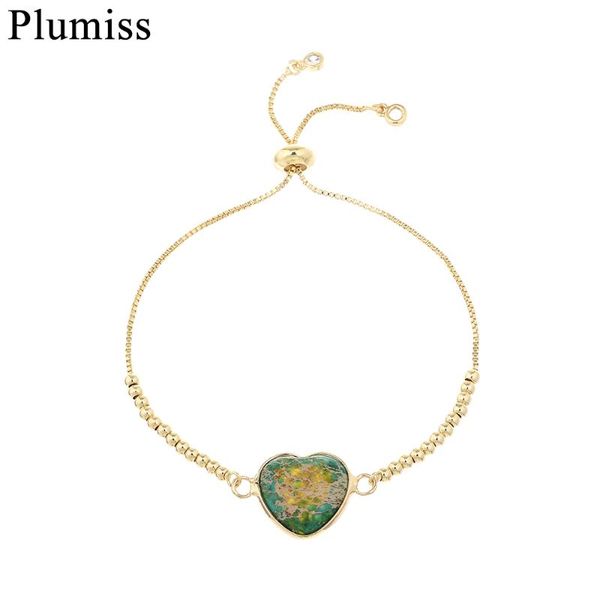 

green yellow heart imperial jaspers charm bracelet cute natural stone stainless steel link chain bracelets jewelry gift for wome tennis, Golden;silver