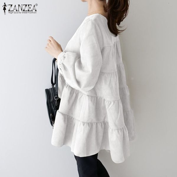 

blouses elegant ruffle women's spring blouses 2021 causal puff sleeve blusas female o neck hollow tunic plus size chemise, White