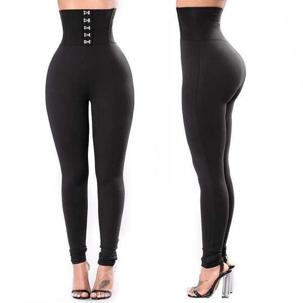 

women's leggings spring and autumn european american station style fashion women black high waist corset design tight