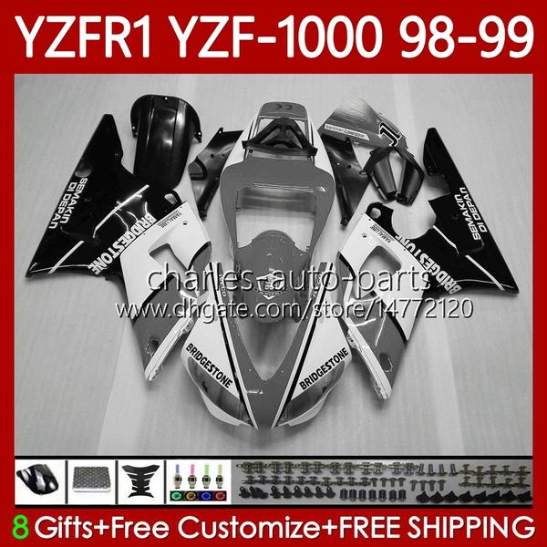 Fairings de OEM para Yamaha YZF-R1 YZF1000 YZF R1 1000 CC YZFR1 98 99 00 01 Bodywork 82No.109 YZF R1 1000CC 1998 1999 2000 2001 YZF-1000 98-01 Black Cinzento Motocicleta Motocicleta Kit