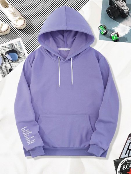 

men slogan graphic drawstring hoodie s1wf#, Black