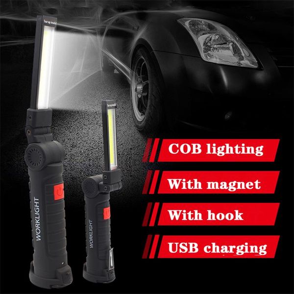 

flashlights torches cob work light portable led usb rechargeable repairing camping lamp magnetic base 5 modes strong lighting