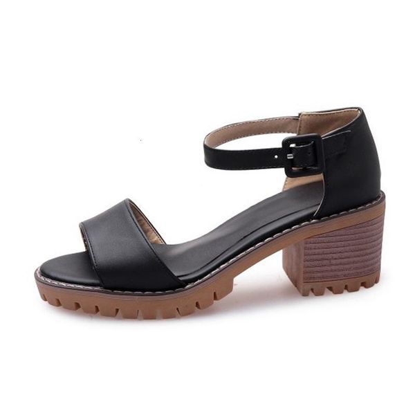 

sandals arrival pu leather summer fashion casual chunky heels daily shoes woman party beach size 34-43 4q05, Black