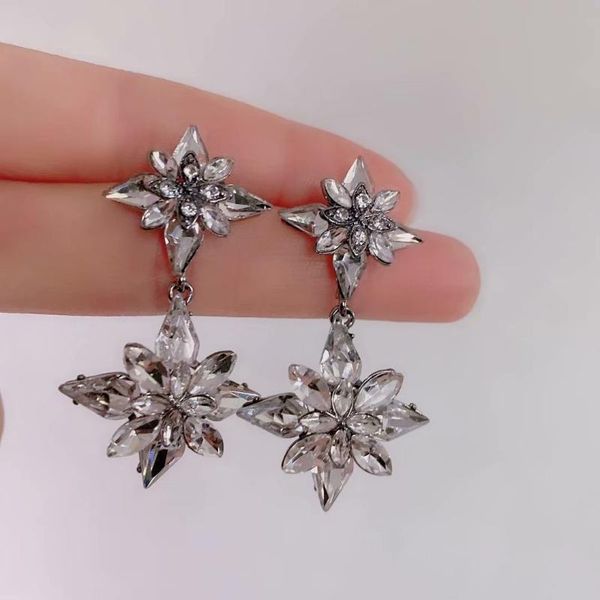 

dangle & chandelier flowers blossoming stud earrings for women wedding cubic zircon white gold color fashion jewelry gift brincos, Silver