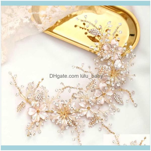 

wedding jewelrywedding gold crystal flower tiara handmade headdress leaf jewelry princess headband bride hair aessories drop delivery 2021 z, Slivery;golden