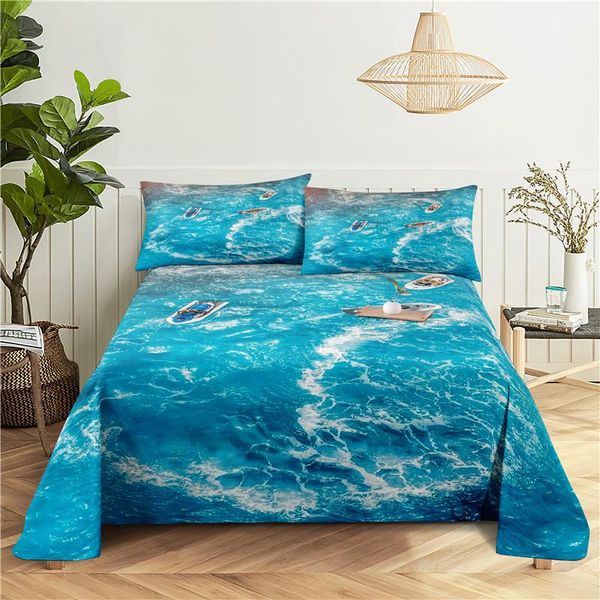 

sheets & sets beautiful sea 0.9/1.2/1.5/1.8/2.0m digital printing polyester bed flat sheet with case print bedding set