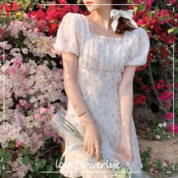 

french elegant floral dresses women casual short sleeve vintage sweet dresses beach dress korean summer chic 210521, Black;gray